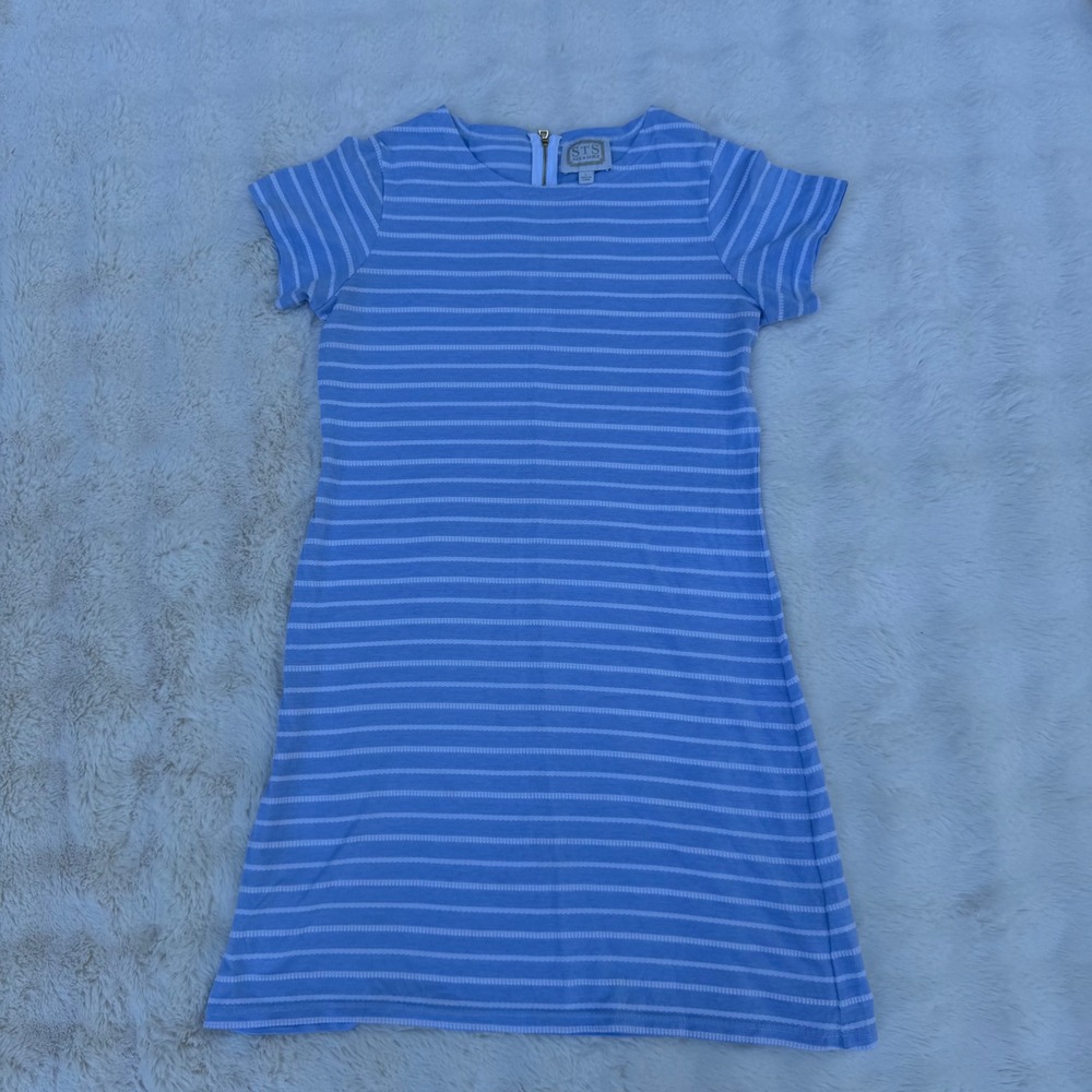 Sail to Sable STS Blue White Striped Short Sleeve Shift Dress Large Gold Zipper - Picture 2 of 7